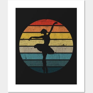 Ballet Ballerina Silhouette On A Distressed Retro Sunset design Posters and Art